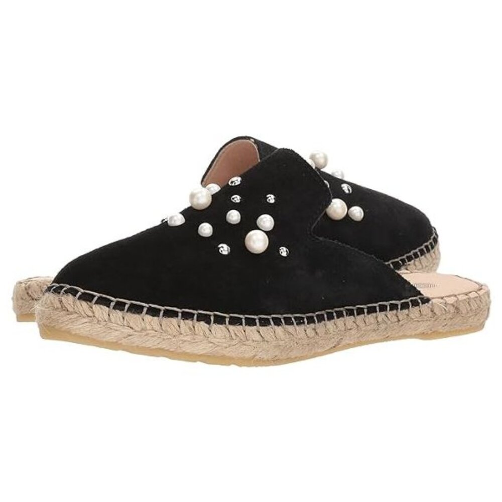 NEW Eric Michael Women Kelly Black Suede Faux Pearl Beaded Flatform Dress Mule
